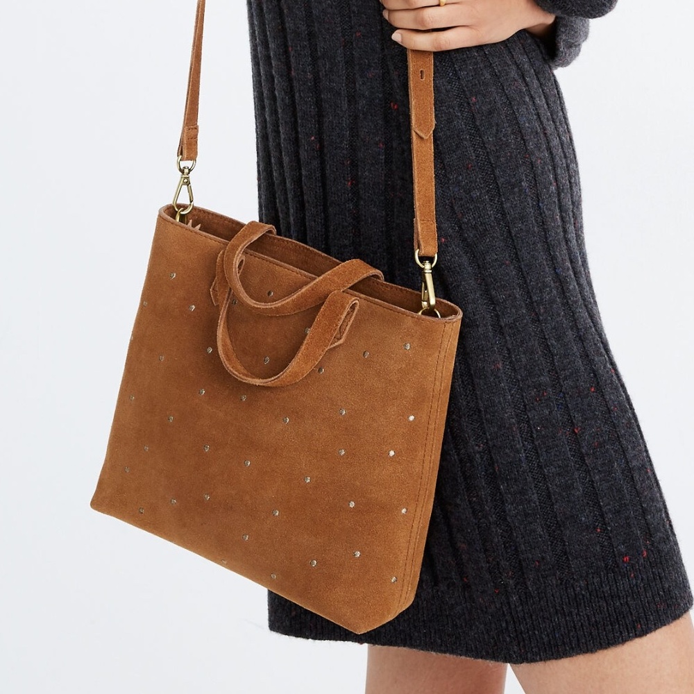 Madewell The Mini Transport Brown Suede Zip Top Metallic Dots Crossbody Bag